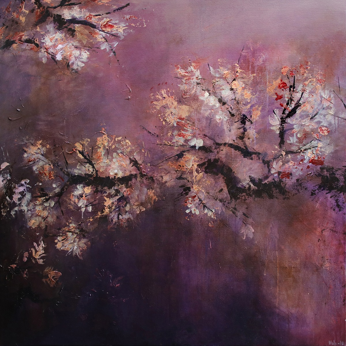 Pink Flowers, maalaus, Nadja Mikkilä, 2016